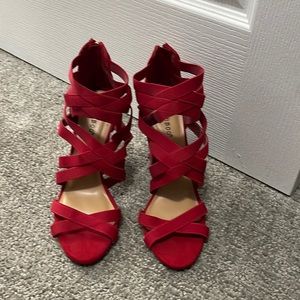 Bamboo Limelight Red Strap Heels. Size 9.